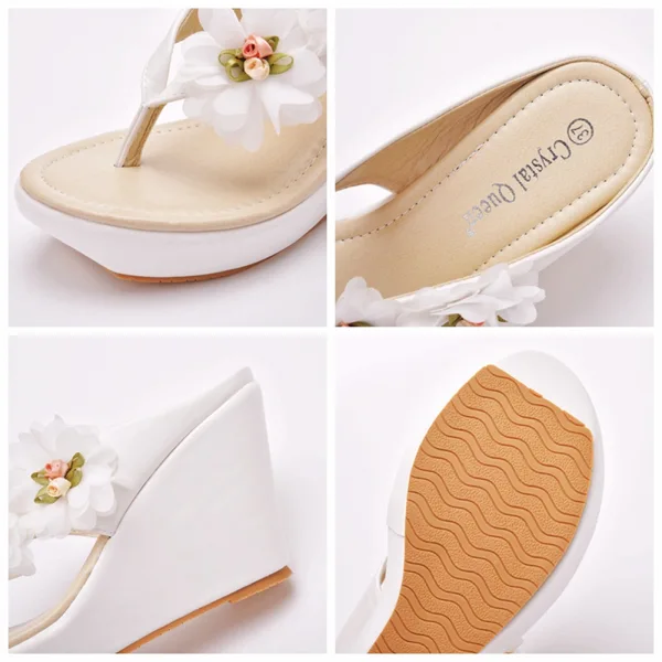 Bohemia White Appliques Outdoor / Garden Womens Sandals 2023 10 cm Wedges Open / Peep Toe Sandals