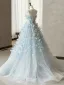 Chic / Belle Bleu Ciel Appliques Bustier Robe De Bal 2024 Princesse Sans Manches Dos Nu Train De Balayage Promo Robe De Ceremonie