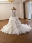 Luxe Blanche Paillettes Perle Faux Diamant Volants Robe De Mariée 2026 Trompette / Sirène Bustier Sans Manches Dos Nu Chapel Train