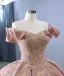Haut de Gamme Rougissant Rose Glitter Fait main Perlage Paillettes En Dentelle Fleur Robe De Bal 2024 Robe Boule De l'épaule Manches Courtes Dos Nu Tribunal Train Promo