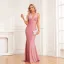 Sexy Rougissant Rose Glitter Robe De Soirée 2024 Trompette / Sirène Titulaire Sans Manches Dos Nu Noeud Train De Balayage Soirée Robe De Ceremonie