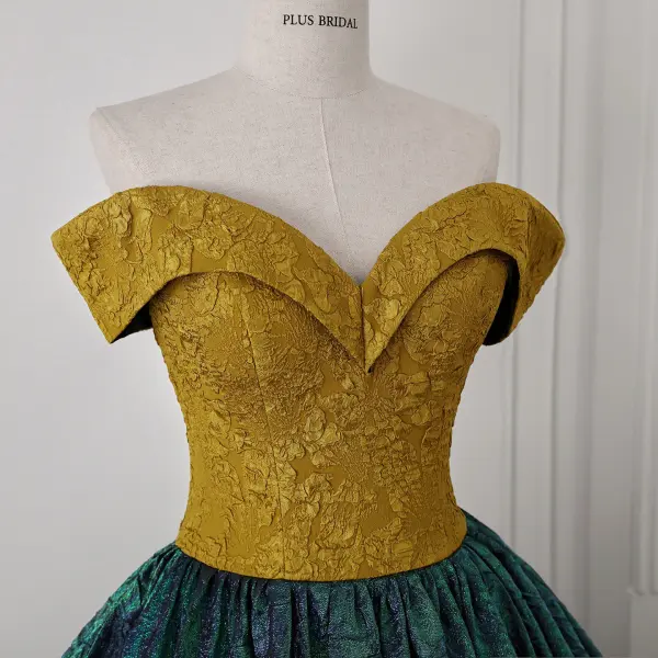 Vintage / Retro Dark Green Floor-Length / Long Prom Dresses 2026 Ball Gown Strapless Sleeveless Backless Formal Dresses