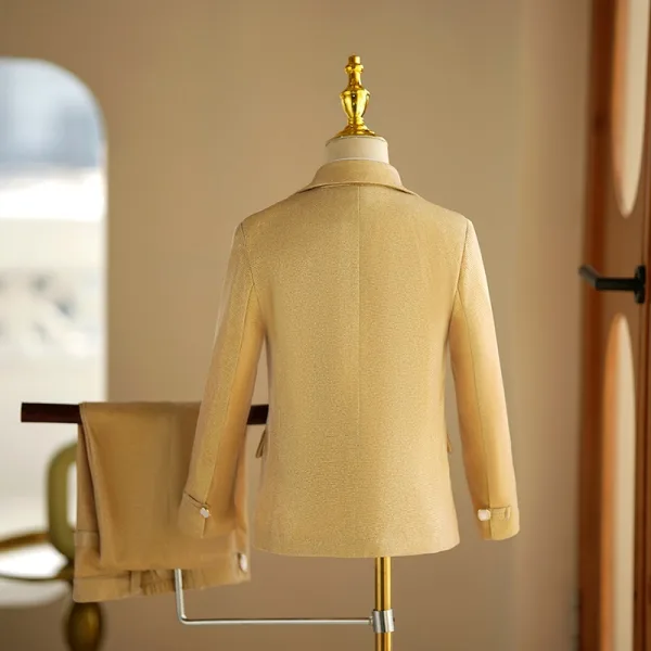Fashion Fall Winter Gold Rhinestone Sequins Long Sleeve Boys Wedding Suits 2024 5-piece Wedding Coat Pants Shirt Tie Vest