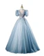 Elegant Sky Blue Beading Sequins Ball Gown Prom Dresses 2023 V-Neck Short Sleeve Backless Floor-Length / Long Prom Formal Dresses