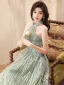 Fashion Sage Green Beading Pearl Sequins Prom Dresses 2024 A-Line / Princess High Neck Sleeveless Floor-Length / Long Prom Formal Dresses