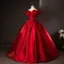 Elegant Red Prom Dresses 2025 Ball Gown Ruffle Off-The-Shoulder Short Sleeve Backless Floor-Length / Long Formal Dresses