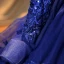 Vintage / Retro Navy Blue Pearl Sequins Lace Flower Prom Dresses 2022 Ball Gown High Neck Cascading Ruffles Long Sleeve Backless Beading Floor-Length / Long