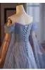 Bling Bling Sky Blue Beading Sequins Prom Dresses 2025 A-Line / Princess Off-The-Shoulder Short Sleeve Backless Floor-Length / Long Prom Formal Dresses