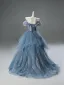 High-end Sky Blue Sequins Rhinestone Prom Dresses 2025 Ball Gown Off-The-Shoulder Short Sleeve Backless Sweep Train Prom Formal Dresses
