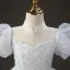 Chic / Beautiful Grey Pearl Rhinestone Prom Flower Girl Dresses 2022 Ball Gown High Neck Puffy Short Sleeve Backless Floor-Length / Long Flower Girl Dresses