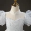 Elegant White Pearl Rhinestone Birthday Flower Girl Dresses 2022 Ball Gown High Neck Puffy Short Sleeve Backless Floor-Length / Long Flower Girl Dresses