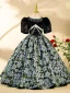 Vintage / Retro Black Rhinestone Floral Birthday Flower Girl Dresses 2024 Ball Gown Scoop Neck Short Sleeve Floor-Length / Long