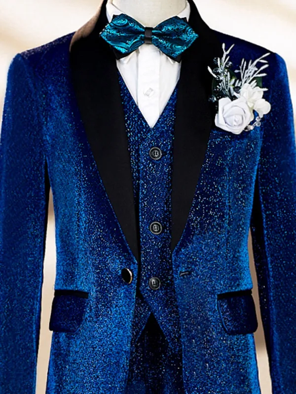 Fall Winter Royal Blue Long Sleeve 6-piece Boys Wedding Suits 2025 Body Jewellery Coat Pants Shirt Tie Vest