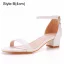 Schlicht Weiß Brautschuhe 2023 Knöchelriemen 4 cm Low Heel Thick Heels Peeptoes Hochzeit Sandaletten Hochhackige