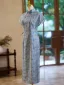 Chinese style Vintage / Retro Sky Blue Printing Cheongsam 2024 Trumpet / Mermaid High Neck Short Sleeve Tea-length