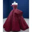 High End Burgunderrot Perlenstickerei Pailletten Ballkleider 2022 Ballkleid One-Shoulder Ärmellos Rückenfreies Sweep / Pinsel Zug Festliche Kleider