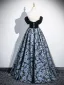 Elegant Black Floral Prom Dresses 2025 Ball Gown Off-The-Shoulder Short Sleeve Backless Floor-Length / Long Prom Formal Dresses