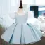 Chic / Beautiful Sky Blue Birthday Short Flower Girl Dresses 2022 Ball Gown Scoop Neck Puffy Short Sleeve Flower Girl Dresses