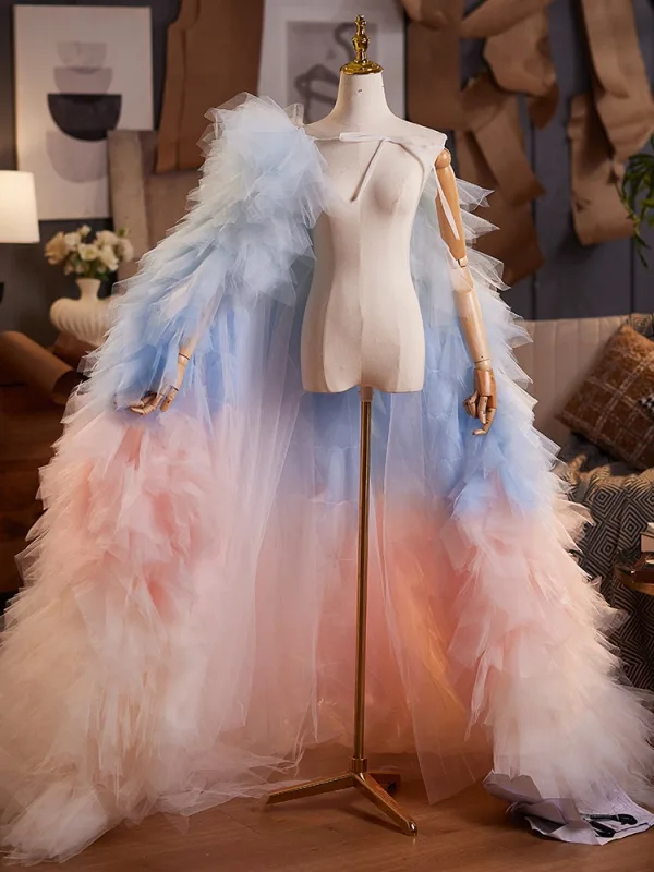 Fashion Two Tone Handmade  Cascading Ruffles Prom shawl 2025 Tulle