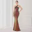 Sparkly Beige Sequins Evening Dresses 2022 A-Line / Princess One-Shoulder Sleeveless Backless Floor-Length / Long Evening Party Formal Dresses