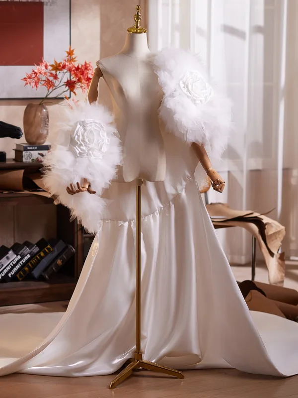High-end White Flower Handmade  Satin Short Sleeve Prom shawl 2026