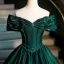 Vintage / Retro Dark Green Prom Dresses 2026 Ball Gown Off-The-Shoulder Short Sleeve Backless Floor-Length / Long Formal Dresses