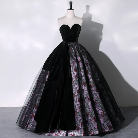 Elegante Schwarz Wildleder Blumen Ballkleider 2023 Ballkleid Bandeau Ärmellos Rückenfreies Lange Ball Festliche Kleider