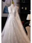 Vintage / Retro White Lace Flower Sweep Train Wedding Dresses Ball Gown 2025 V-Neck Sleeveless Backless