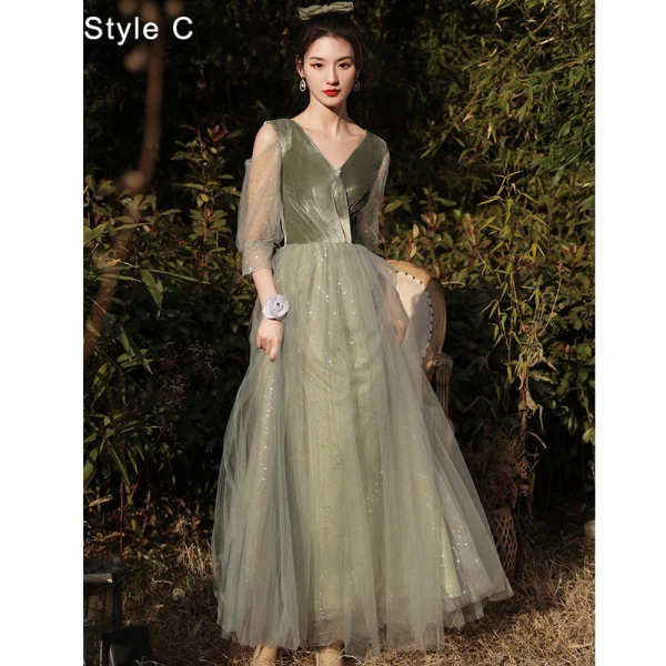 Chic / Beautiful Sage Green Velour Bridesmaid Dresses 2022 A-Line / Princess Sequins Suede Short Sleeve Backless Floor-Length / Long Bridesmaid Wedding Party Dresses