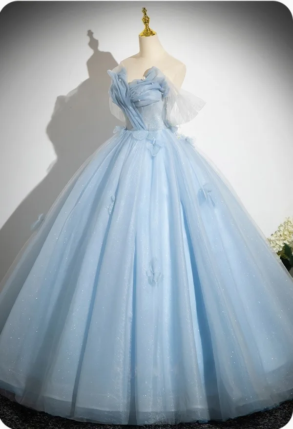 Charmant Himmelblau Applikationen Ballkleider 2025 Ballkleid Off Shoulder Kurze Ärmel Rückenfreies Lange Ball Festliche Kleider