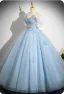 Charmant Himmelblau Applikationen Ballkleider 2025 Ballkleid Off Shoulder Kurze Ärmel Rückenfreies Lange Ball Festliche Kleider