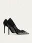 Charming Black See-through Rhinestone Prom Pumps 2025 Leather 10 cm Stiletto Heels Pointed Toe Pumps High Heels