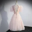 Chic / Beautiful Blushing Pink Beading Sequins Party Dresses 2022 A-Line / Princess V-Neck Appliques Short Sleeve Backless Floor-Length / Long Formal Dresses