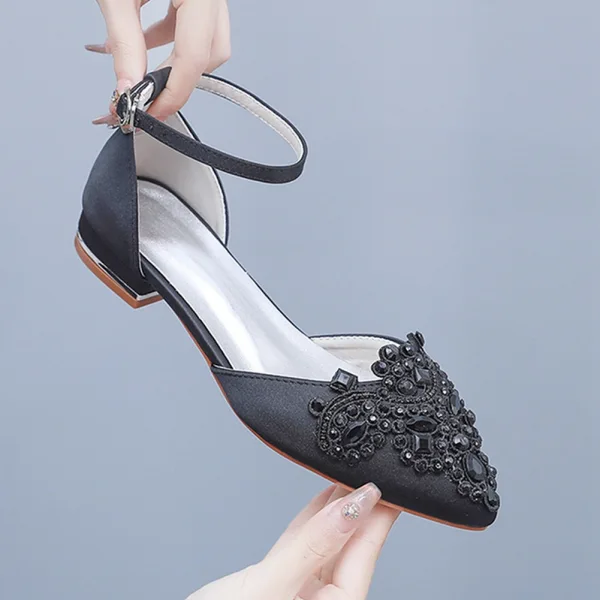 Chic / Beautiful Dark Green Rhinestone Prom Flat Womens Shoes Womens Sandals 2024 Ankle Strap Pointed Toe Sandals