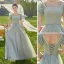 Modest / Simple Mint Green Bow Bridesmaid Dresses 2022 A-Line / Princess Short Sleeve Backless Floor-Length / Long Wedding Party Dresses
