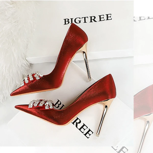 Chic / Belle Noire Faux Diamant Soirée Satin Escarpins Talons Hauts 2023 10 cm Talons Aiguilles À Bout Pointu Escarpins