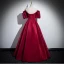 Modest / Simple Burgundy Satin Prom Dresses 2024 A-Line / Princess Off-The-Shoulder Short Sleeve Backless Floor-Length / Long Formal Dresses