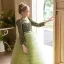 Sparkly Sage Green Cascading Ruffles Sequins Birthday Flower Girl Dresses 2024 A-Line / Princess High Neck Long Sleeve Bow Sash Floor-Length / Long Flower Girl Dresses