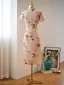 Chinese style Khaki Printing Summer Tea-length Cheongsam 2024 Trumpet / Mermaid High Neck Short Sleeve