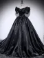 Chic / Beautiful Black Ball Gown Prom Dresses 2025 Off-The-Shoulder Puffy Short Sleeve Backless Floor-Length / Long Formal Dresses