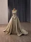 High End Gelb Handgefertigt Perlenstickerei Strass Pailletten Satin Ballkleider 2026 Meerjungfrau One-Shoulder Ärmellos Sweep / Pinsel Zug Festliche Kleider