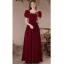 Elegant Burgundy Velvet Prom Dresses 2023 A-Line / Princess Rhinestone Square Neckline Short Sleeve Backless Floor-Length / Long Prom Formal Dresses