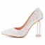 Charmant Argenté Paillettes Cristal Chaussure De Mariée 2022 9 cm Talons Épais À Bout Pointu Mariage Escarpins Talons Hauts