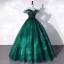 Chic / Beautiful Green Prom Dresses 2022 Ball Gown Off-The-Shoulder Sleeveless Backless Beading Lace Flower Floor-Length / Long Formal Dresses