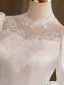 Vintage / Retro Medieval White Lace Flower Satin Wedding Dresses 2025 Ball Gown High Neck Long Sleeve Backless Court Train
