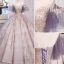 Chic / Beautiful Purple Rhinestone Printing Prom Dresses 2023 Ball Gown Scoop Neck Short Sleeve Backless Floor-Length / Long Prom Formal Dresses
