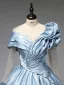 Elegant Sky Blue Sequins Prom Dresses 2025 Ball Gown Scoop Neck Long Sleeve Backless Floor-Length / Long Formal Dresses