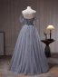 Charmant Meeresblau Perlenstickerei Pailletten Ballkleider 2023 A Linie Off Shoulder Kurze Ärmel Rückenfreies Lange Ball Festliche Kleider