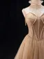 Charming Khaki Beading Prom Dresses 2024 Ball Gown High Neck Sleeveless Backless Sweep Train Prom Formal Dresses