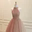 High End Rosa Glanz Ballkleider 2026 A Linie Stehkragen Ärmellos Rückenfreies Lange Festliche Kleider
